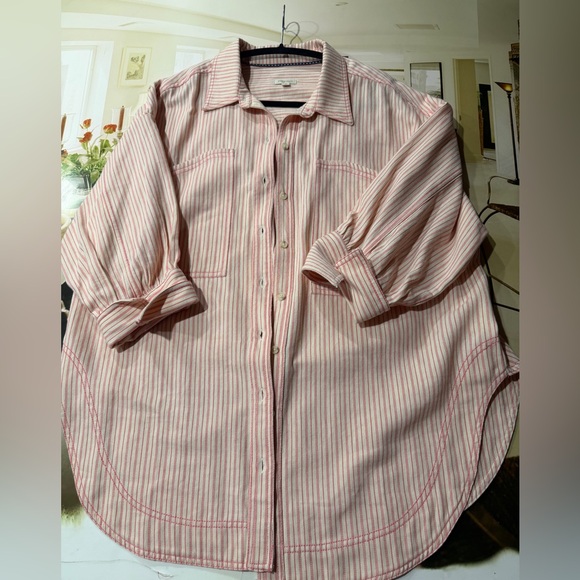 Pilcro Women’s Pink and White Striped Button Down Shirt - Picture 3 of 7
